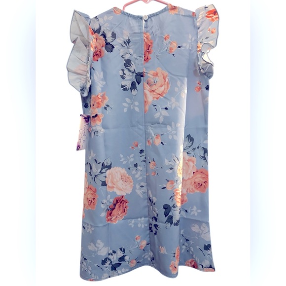 Blue Flutter Sleeve Bateau Neck Casual Sundress - Picture 5 of 6